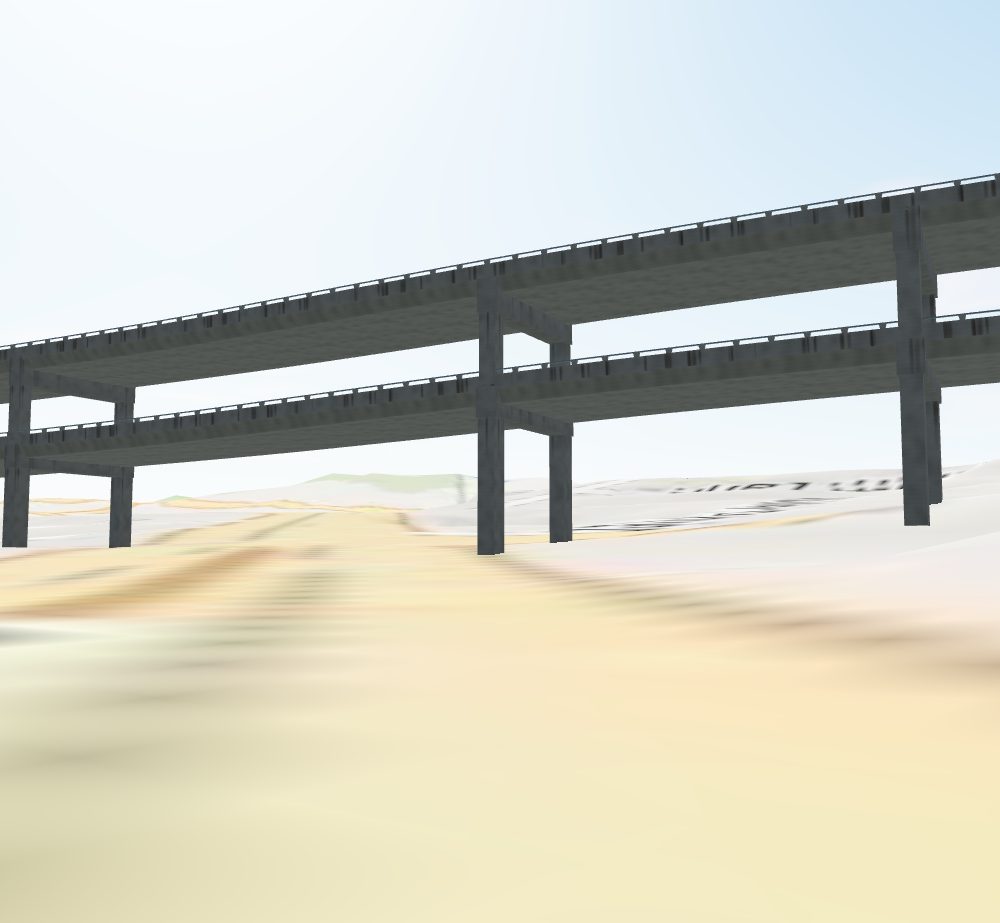 Render looking southwest under the Central Freeway crossing of Market