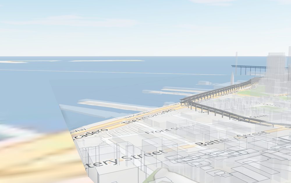 Render from Telegraph Hill looking southeast over the waterfront and the Broadway curve